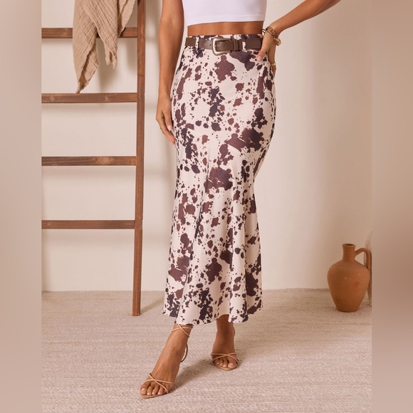 Emory park Bronco Heritage Cow Print Belted Maxi Skirt size small - Picture 4 of 11